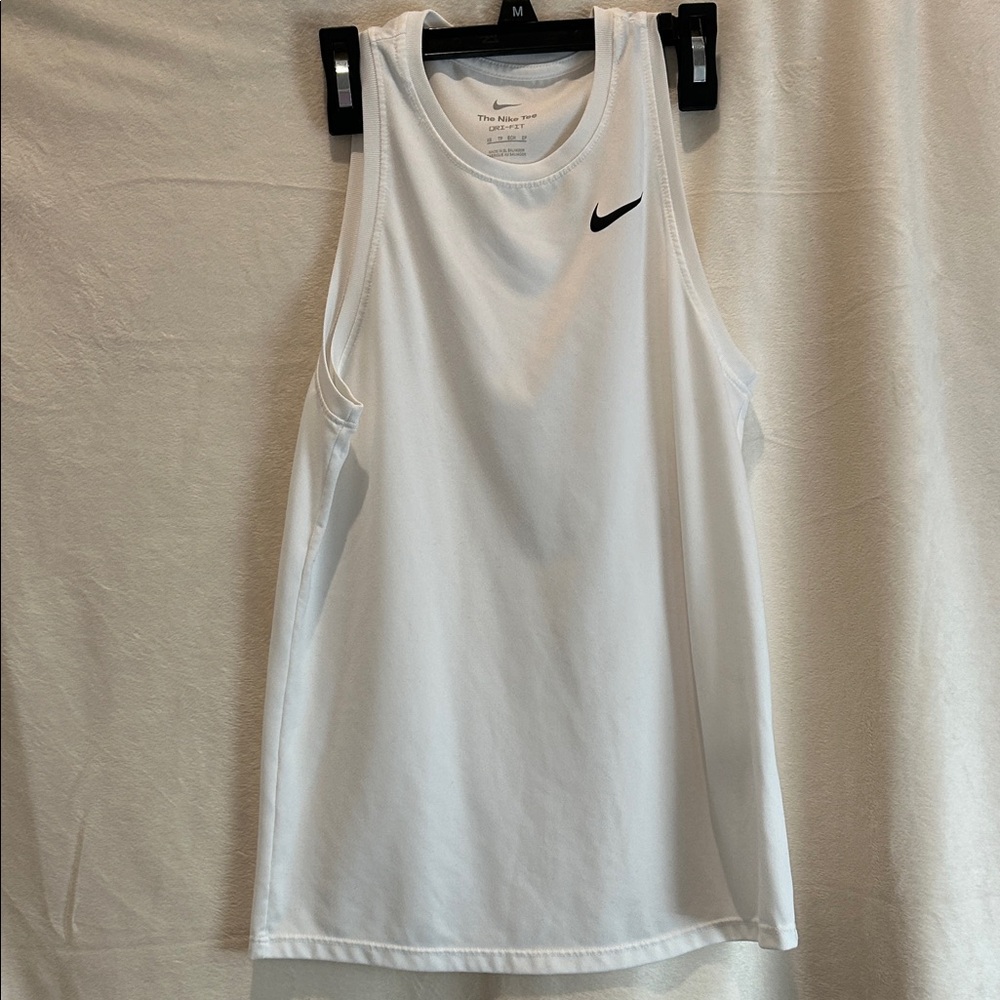 Nike White Sleeveless Top with Black Swoosh